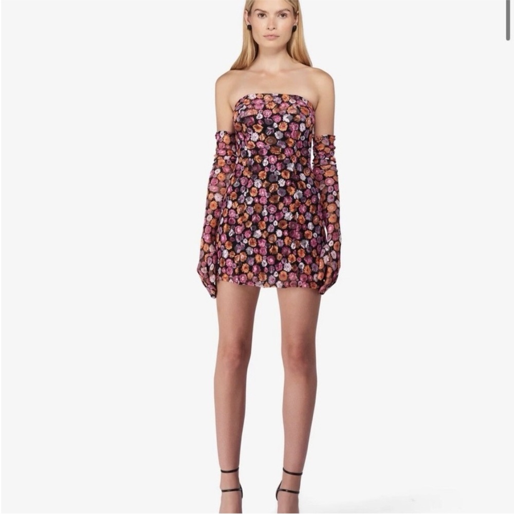 NIB Miscreants Cupid  Strapless Mini Floral Dress/ gloves Sz 10 see size chart